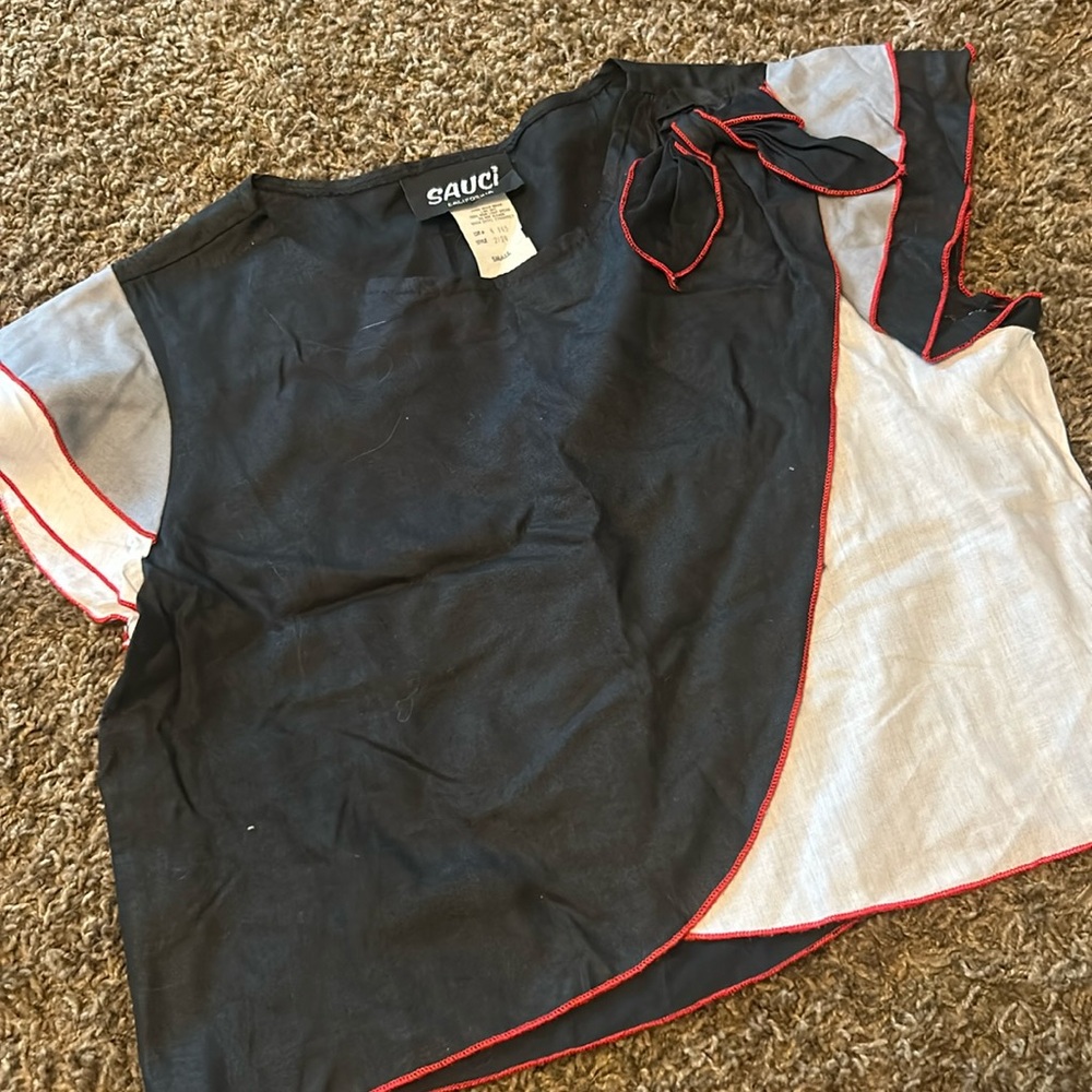 Sauci‎ California Vintage Black Red Lined Floral Blouse Size Small